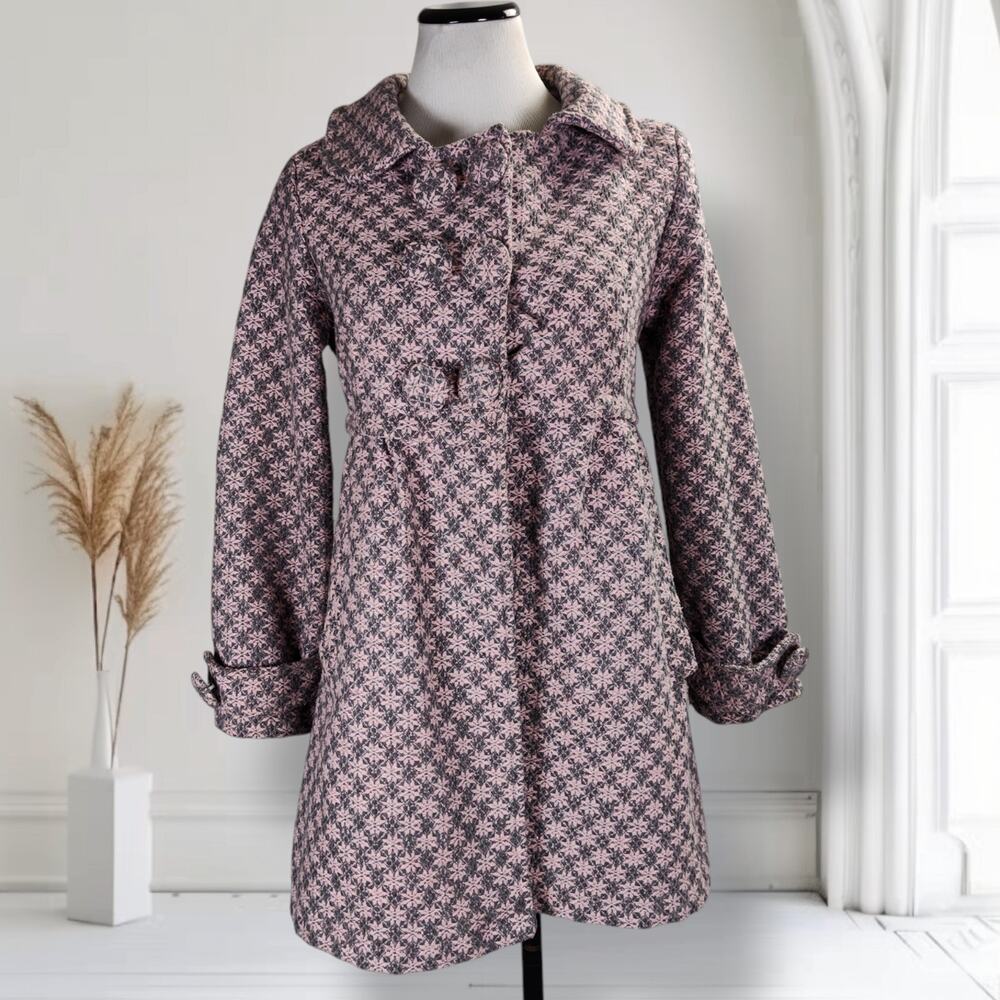 Vintage 1960s Pink Snowflake Tweed Swing Coat Handmade Mod Collared S